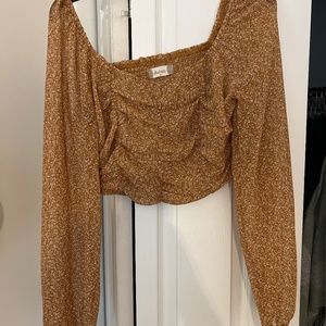 Altard‘D State mustard floral sheer long sleeve crop top